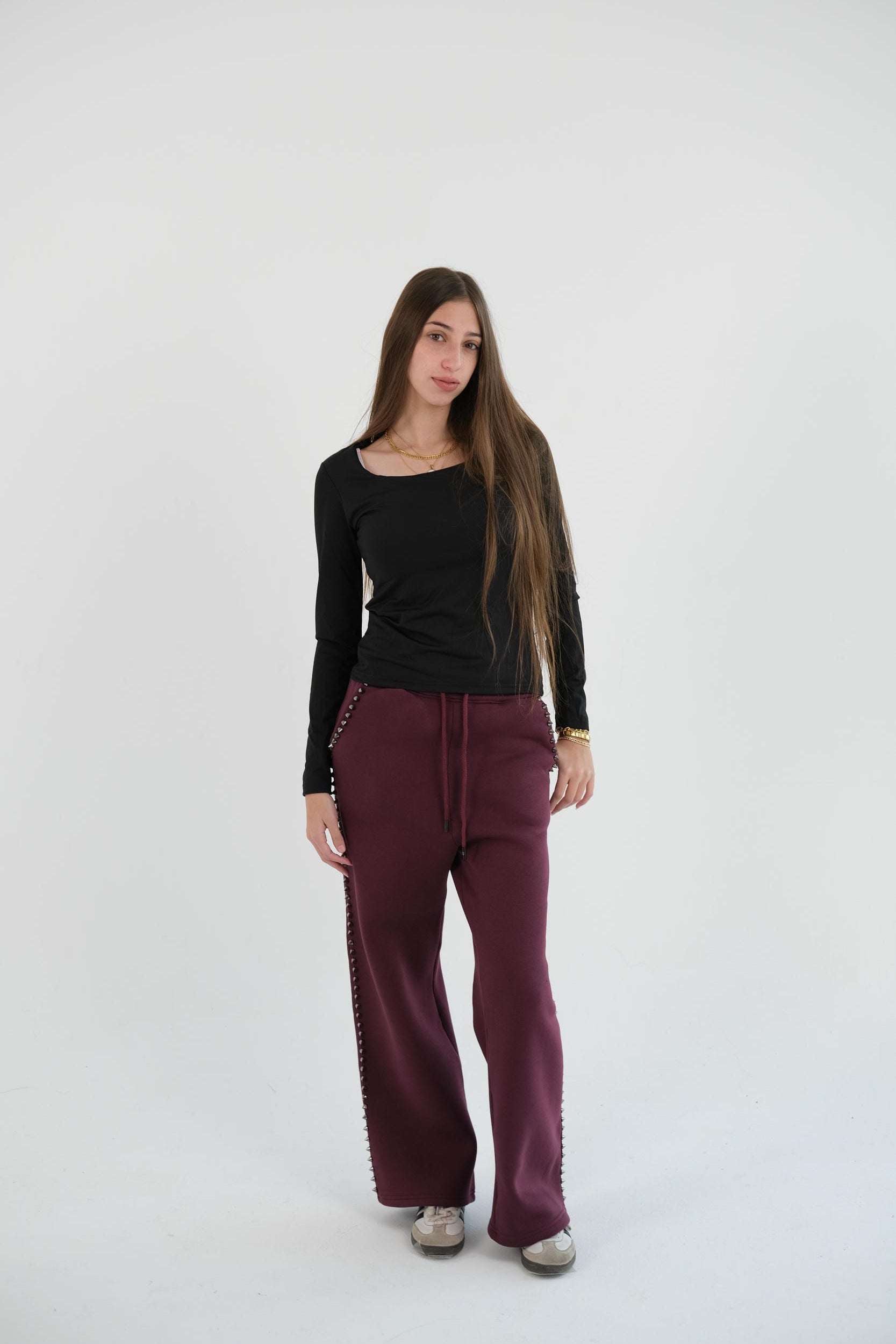 Burgundy Sweatpants with studs