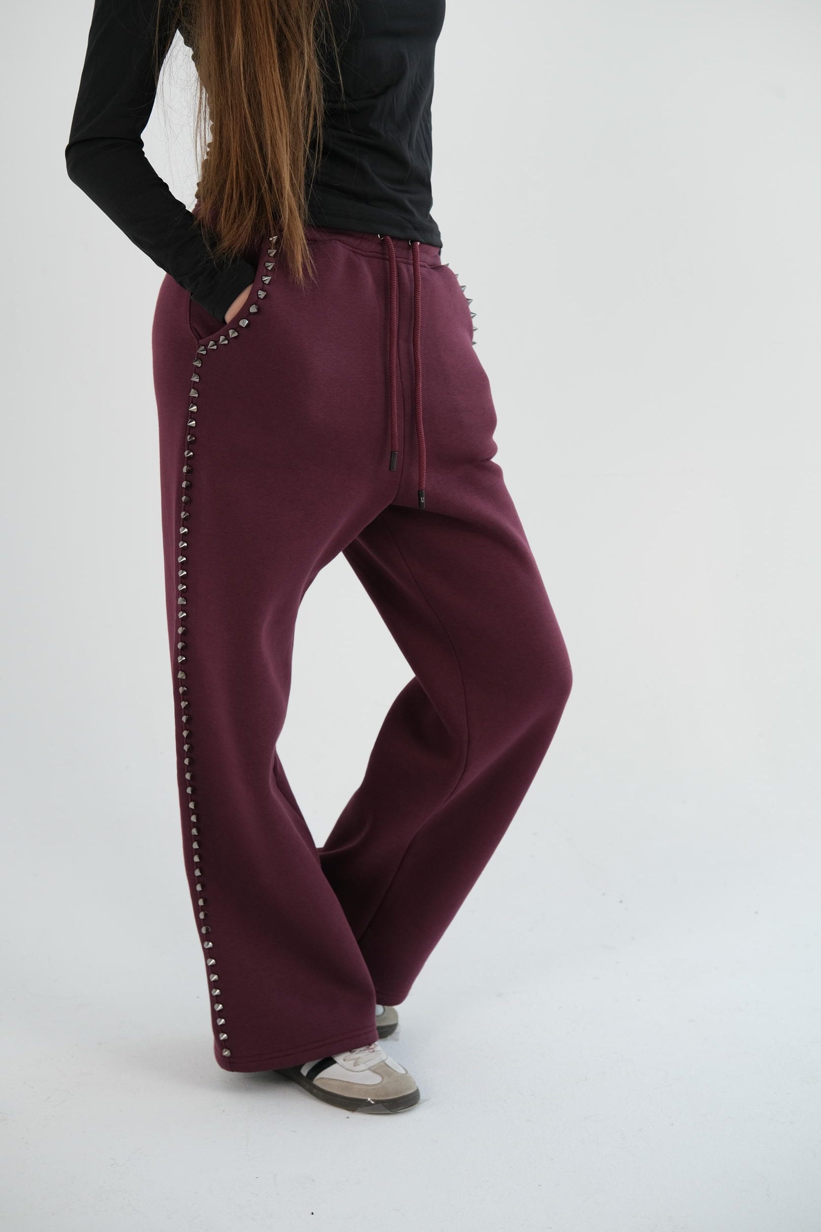 Burgundy Sweatpants with studs
