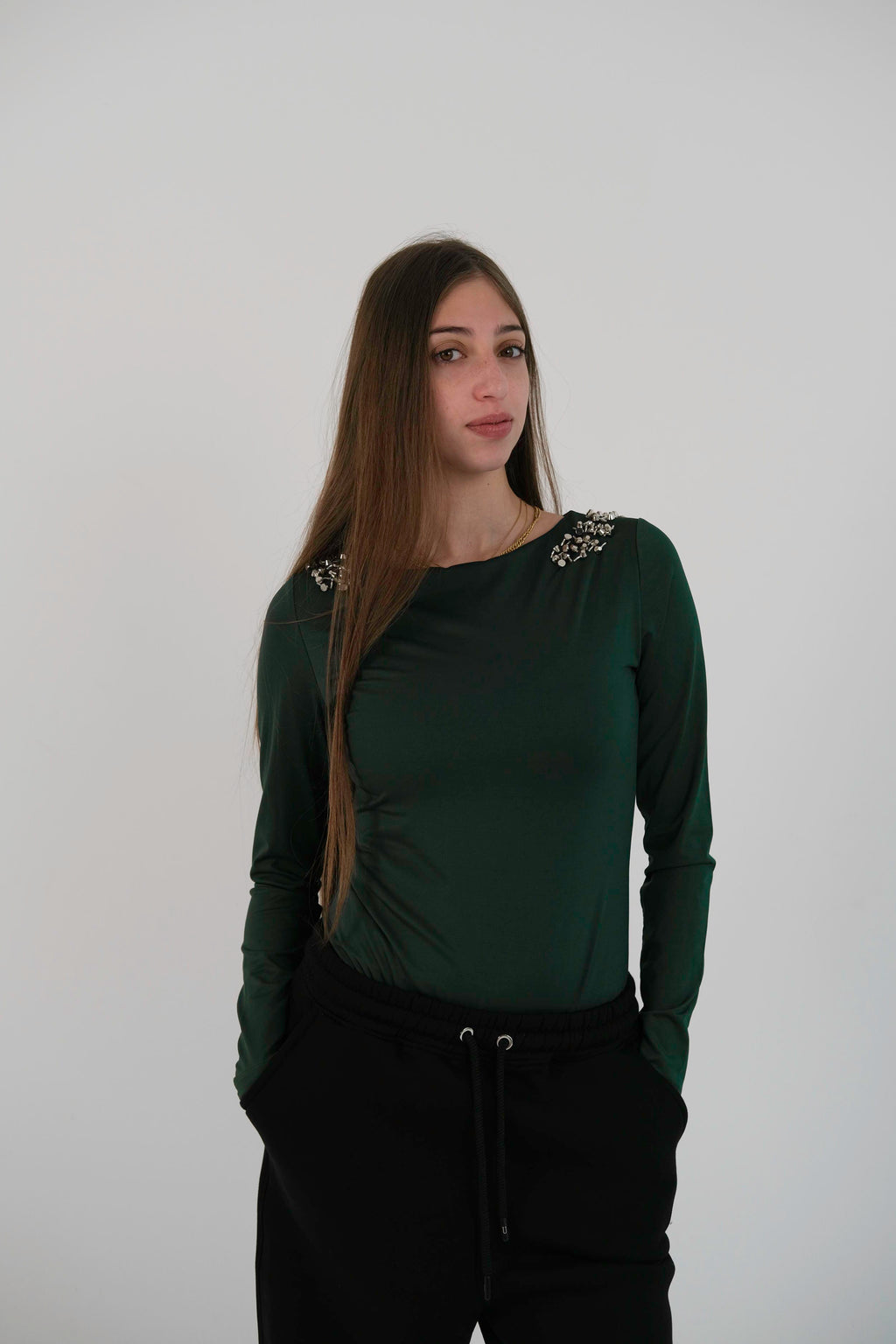 Bodysuit with studs and sleeves
