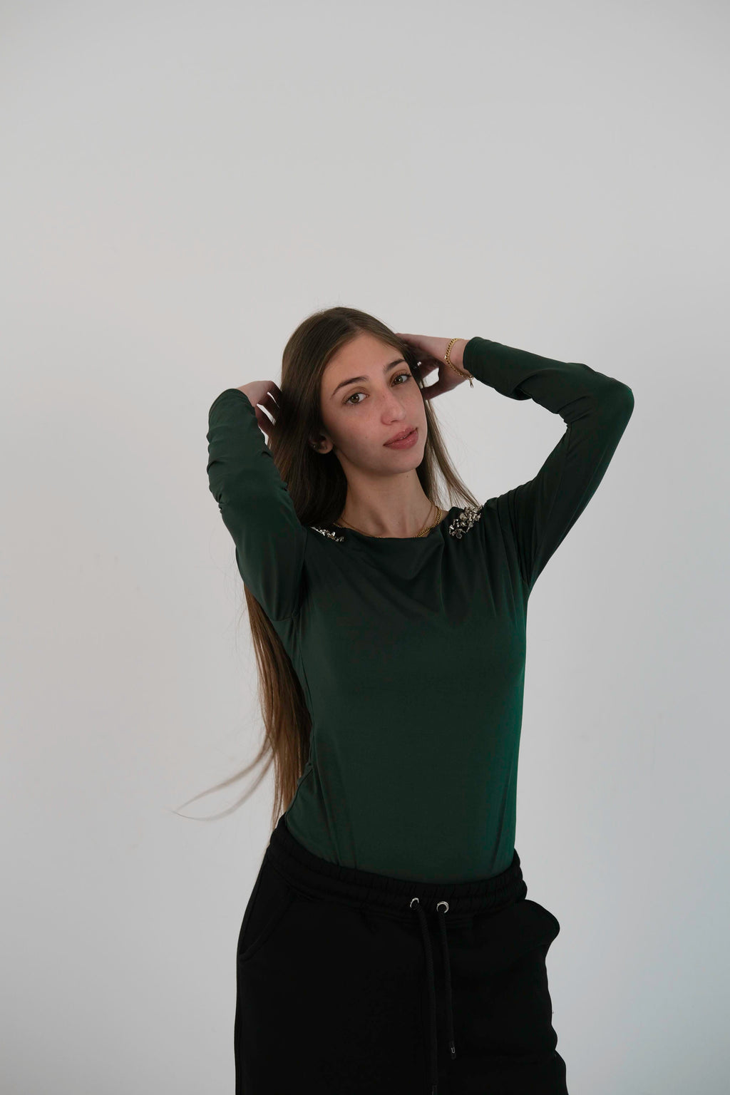 Bodysuit with studs and sleeves