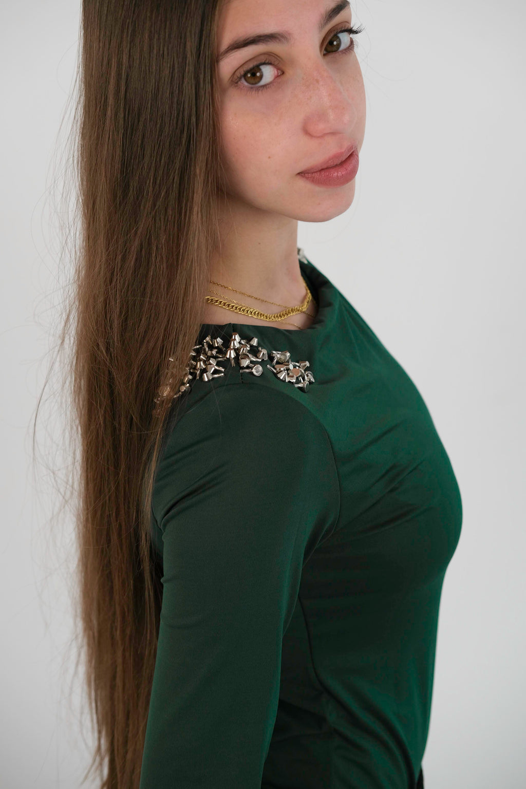 Bodysuit with studs and sleeves